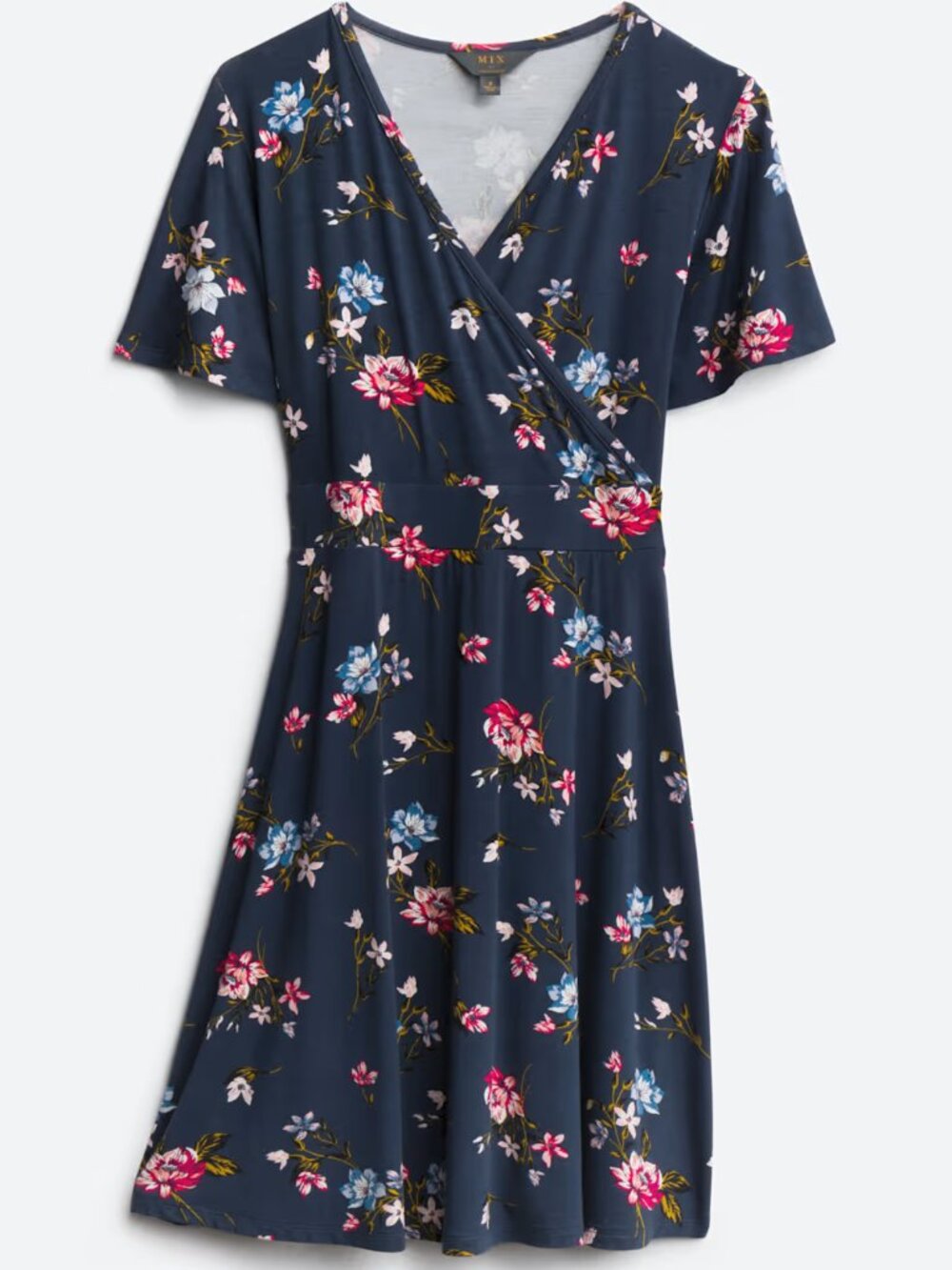 Mix by 41 Hawthorne Navy Floral Knit Faux Wrap Dress
